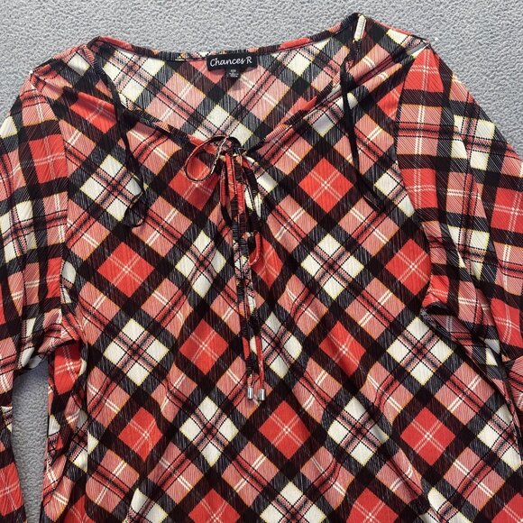Chances‎ R Women’s Size Large Bell Sleeve Top Blouse Red Black - Picture 9 of 9